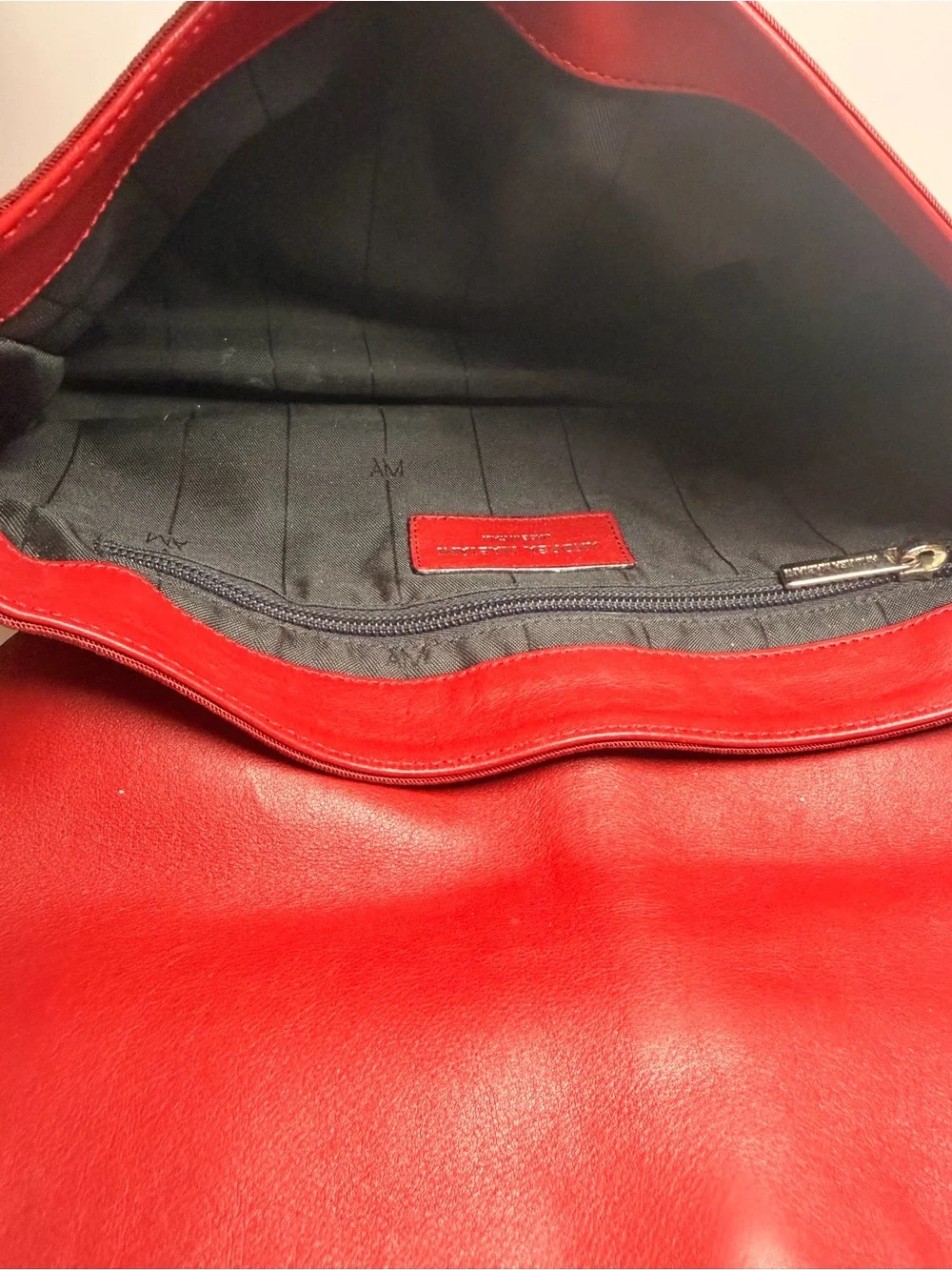 Women Red Leather purseBag with Silver Hardware